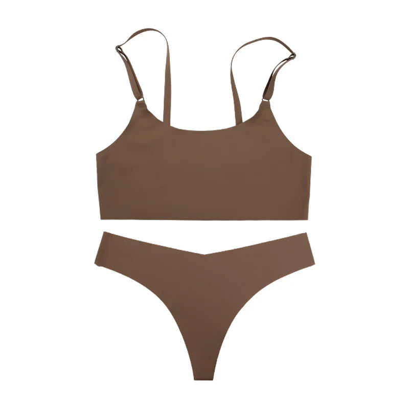 Ensemble glace soie sans couture sans fil soutien-gorge et string pour femmes