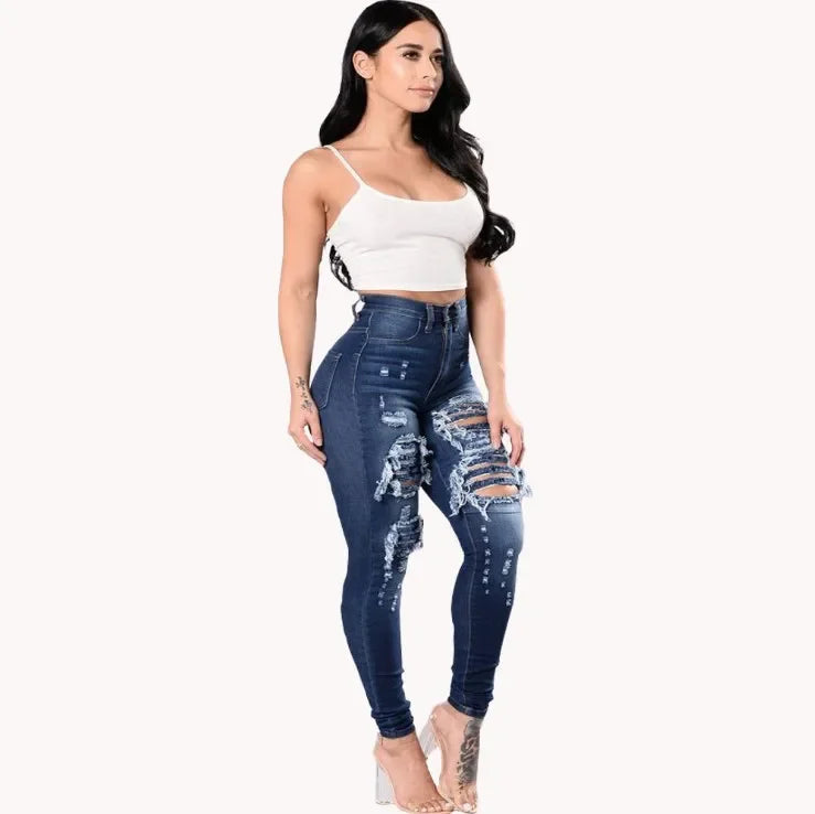Jean déchiré en denim pour femmes