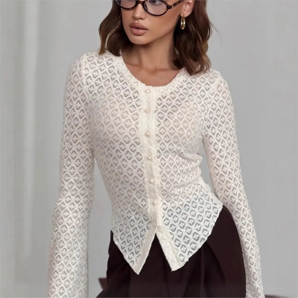 Gilet en maille à col rond et dentelle pour femmes