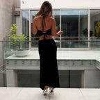 Ensemble deux pièces jupe longue, collier, débardeur dos nu pour femmes