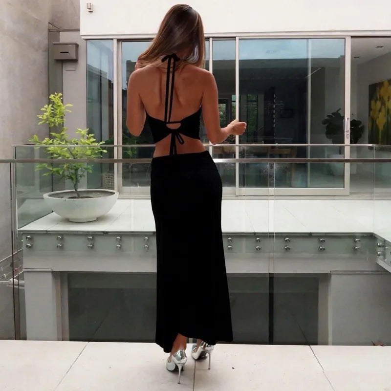 Ensemble deux pièces jupe longue, collier, débardeur dos nu pour femmes