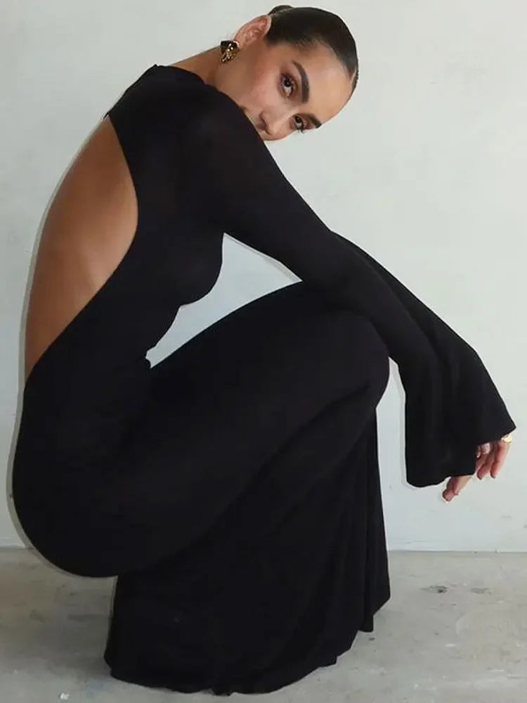 Robe évidée  à dos nu et col montant pour femmes