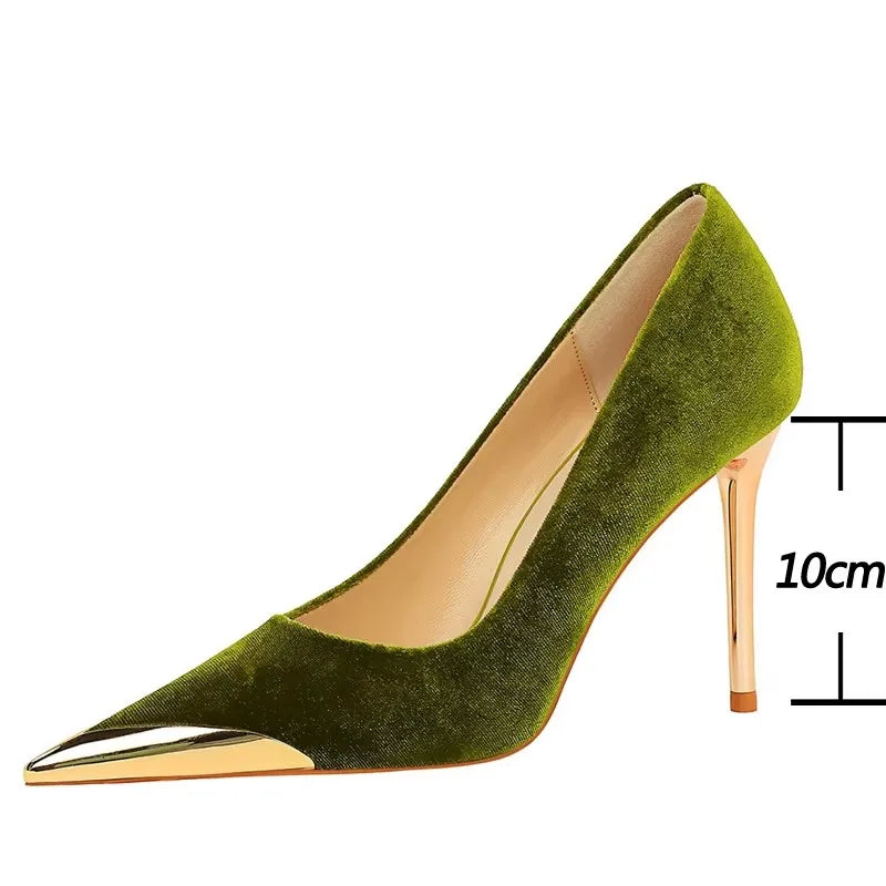 Chaussures de luxe femmes pompes en métal pointu talons hauts pour femmes