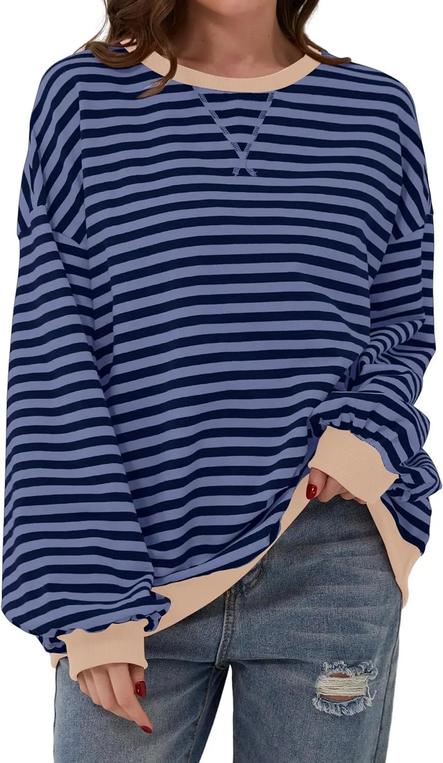 Sweat-shirt rayé surdimensionné pour femmes