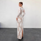 Robe longue élégante en dentelle avec col carré pour femmes
