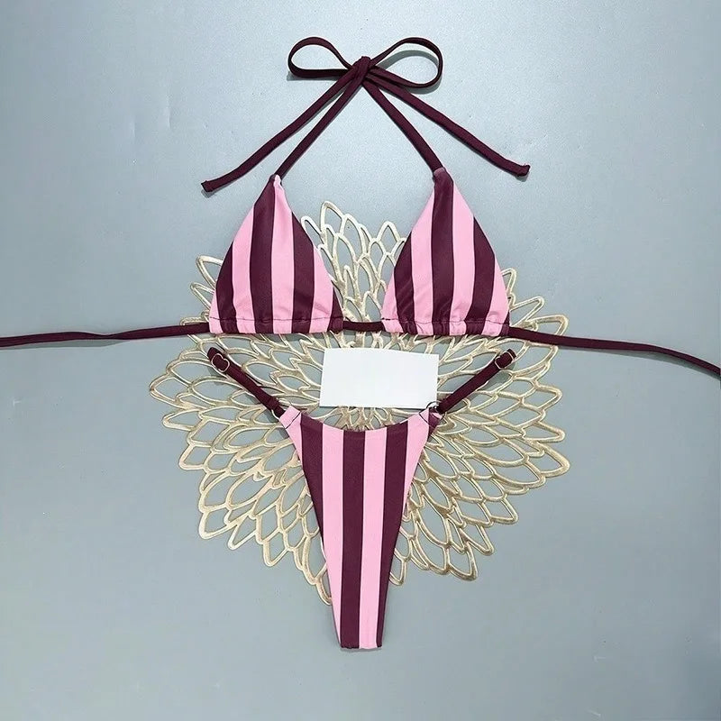 Bikini 2 Pièces Femme – Rayures et Liens à Nouer