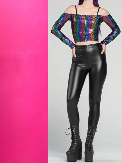 Legging Taille Haute Femme – Similicuir Extensible Sans Couture