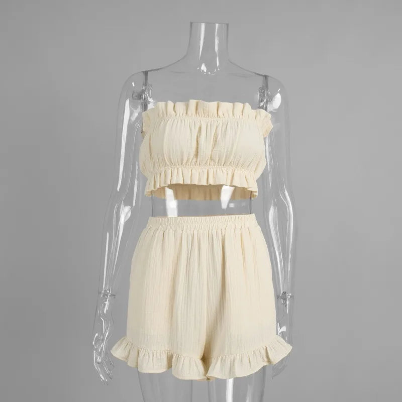 Ensemble Imprimé 2 Pièces Femme – Bustier et Short à Volants