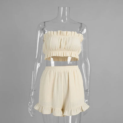 Ensemble Imprimé 2 Pièces Femme – Bustier et Short à Volants