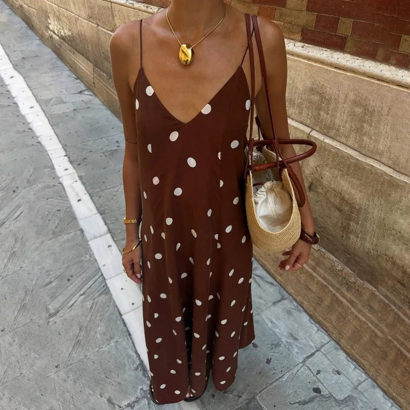 Robe longue d'été à pois pour femmes