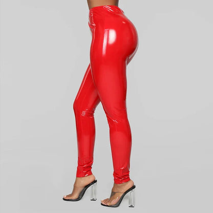 Pantalon Ajusté Taille Haute en Similicuir