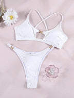 Maillot de bain deux pièces bikini uni Push-up pour femmes