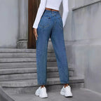 Pantalon en jean taille haute à jambe droite pour femmes