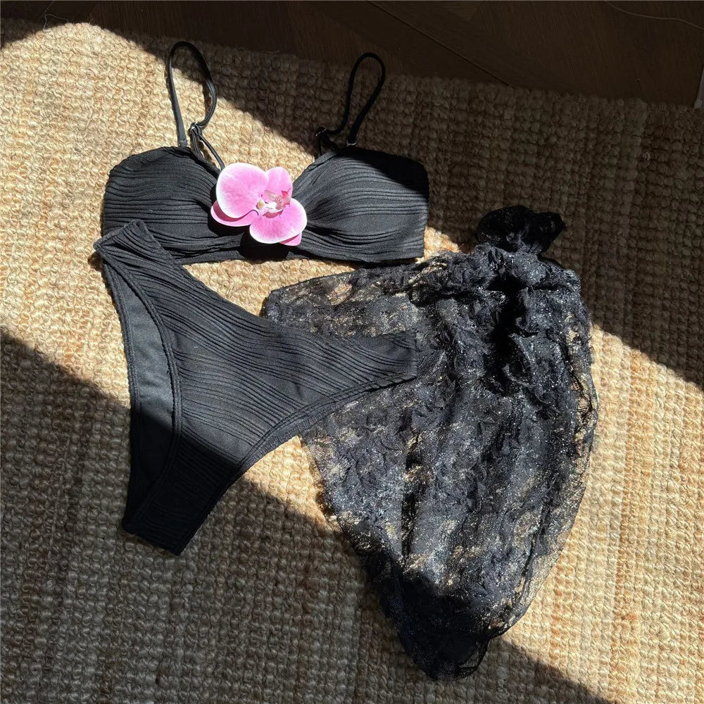 Ensembles maillot de bain 3 pièces avec dentelle pour femmes