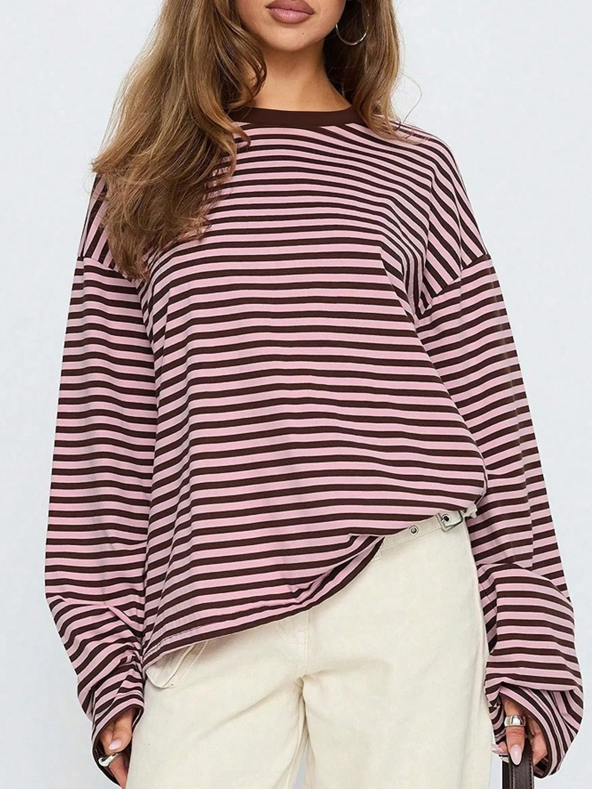 Crop Top Rayé Femme – Manches Longues