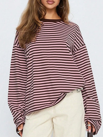 Crop Top Rayé Femme – Manches Longues