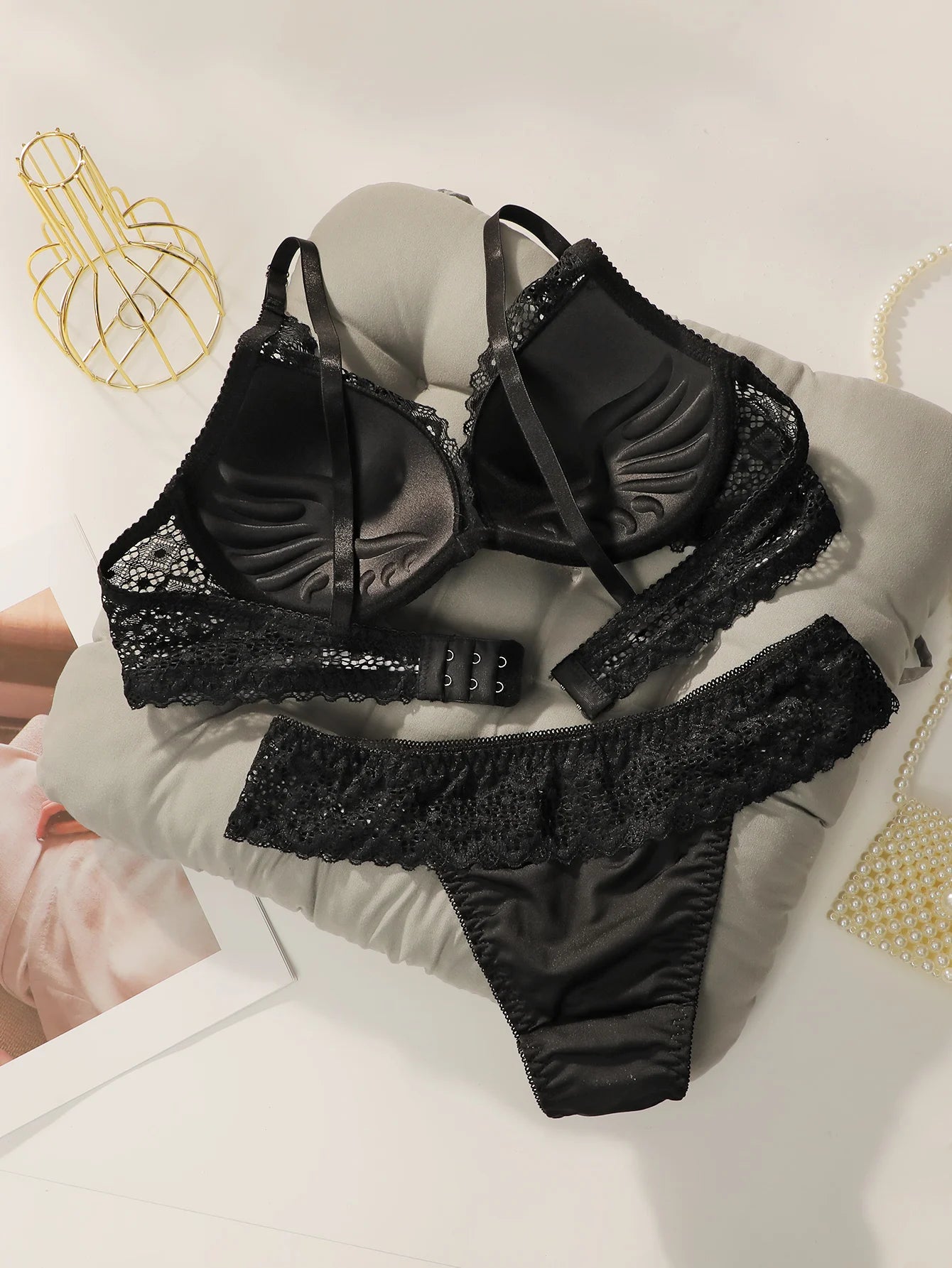 Ensemble de lingerie florale en dentelle brodée sexy pour femmes