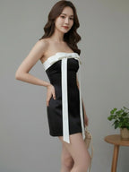 Robe mini bustier noire à lacets et nœud pour femmes
