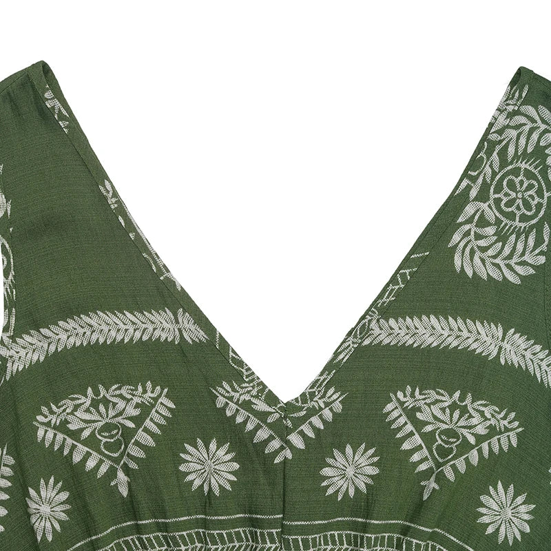 Robe longue verte à volants pour femmes