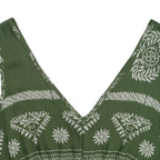 Robe longue verte à volants pour femmes