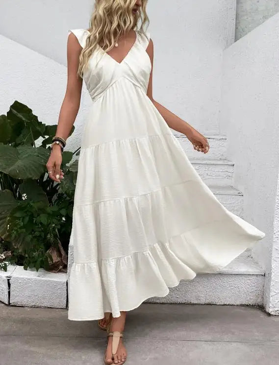 Robes sans manches et col en V pour femmes