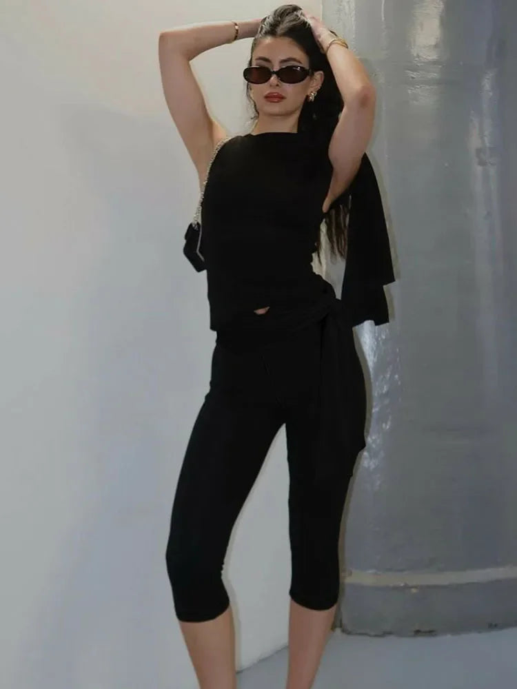 Ensemble 2 pièces haut court et short taille haute pour femmes