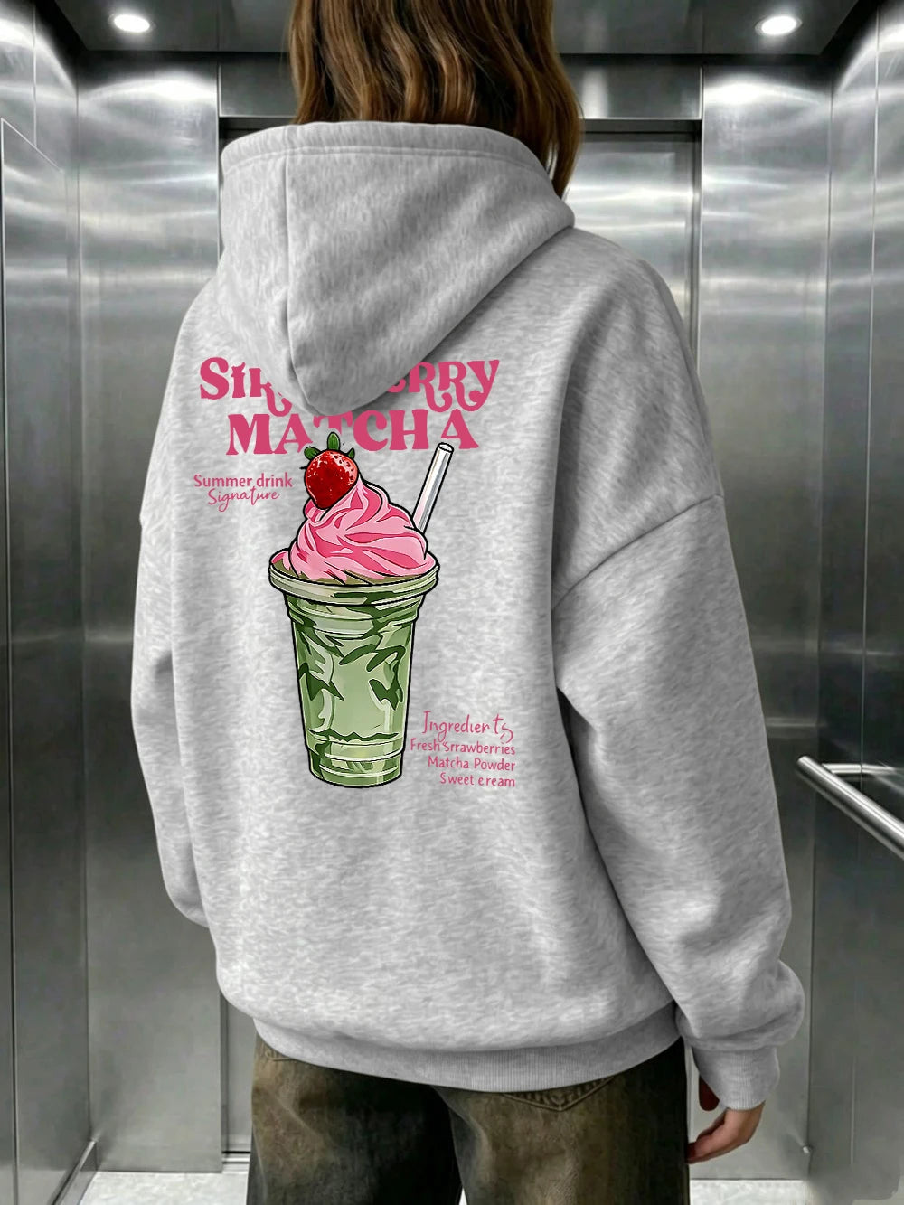 Sweat à capuche imprimé fraise et matcha pour femmes