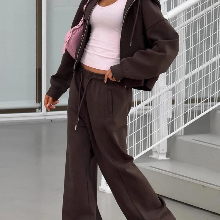 Ensemble deux pièces survêtement avec fermeture éclair et pantalon pour femmes