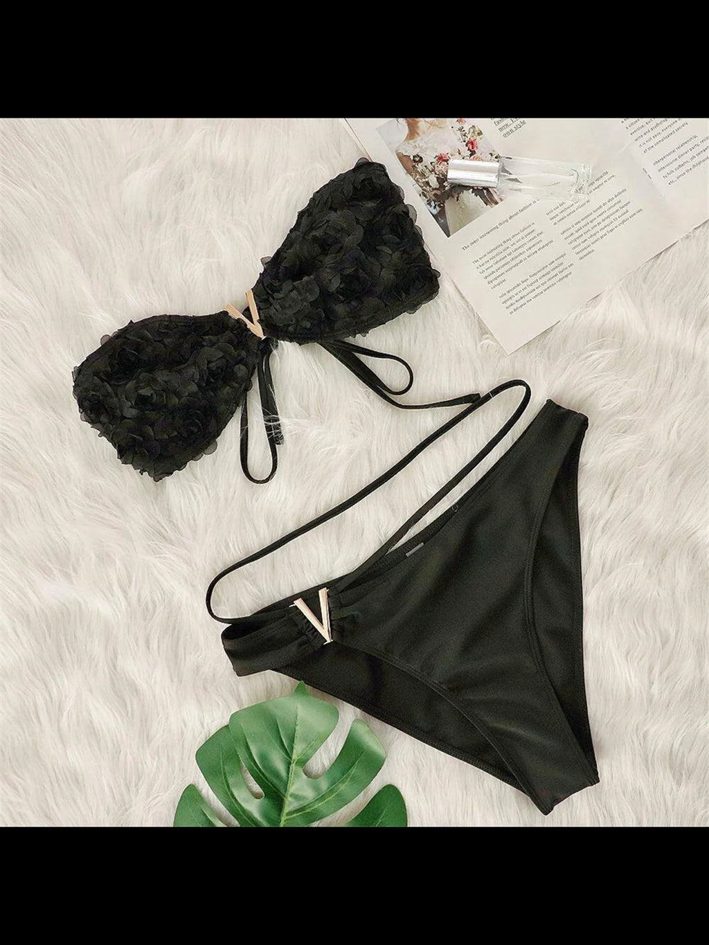 Ensemble maillot de bain deux pièces à fleurs 3D pour femmes