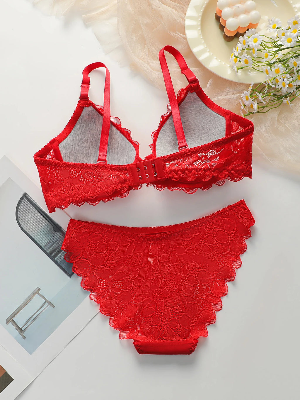 Ensemble de 2 pièces en dentelle et coton pour femmes