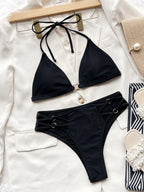 Maillots de bain deux pièces évider taille haute pour femmes