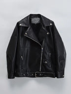 Veste ample vintage en similicuir PU pour femmes