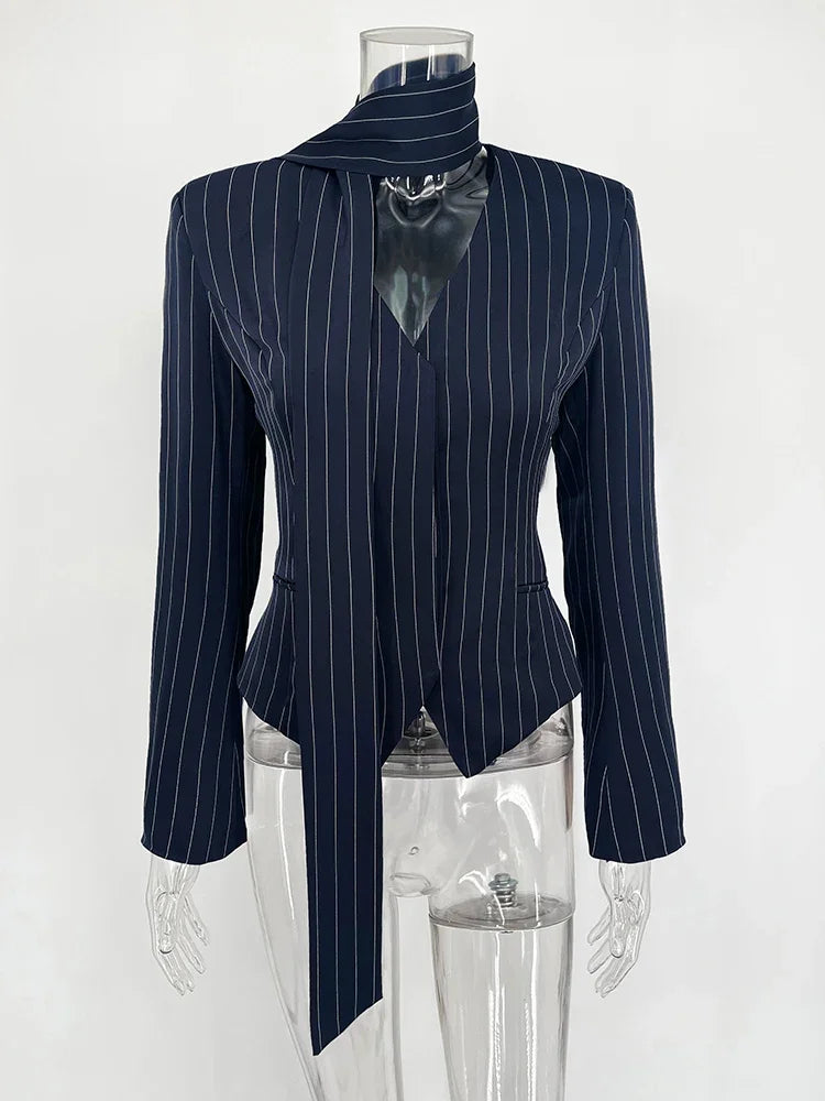 Blazer rayé imprimé à manches longues pour femmes