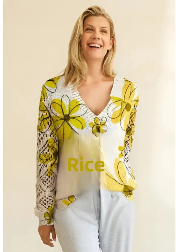 Pull à manches longues et col en v pour femmes