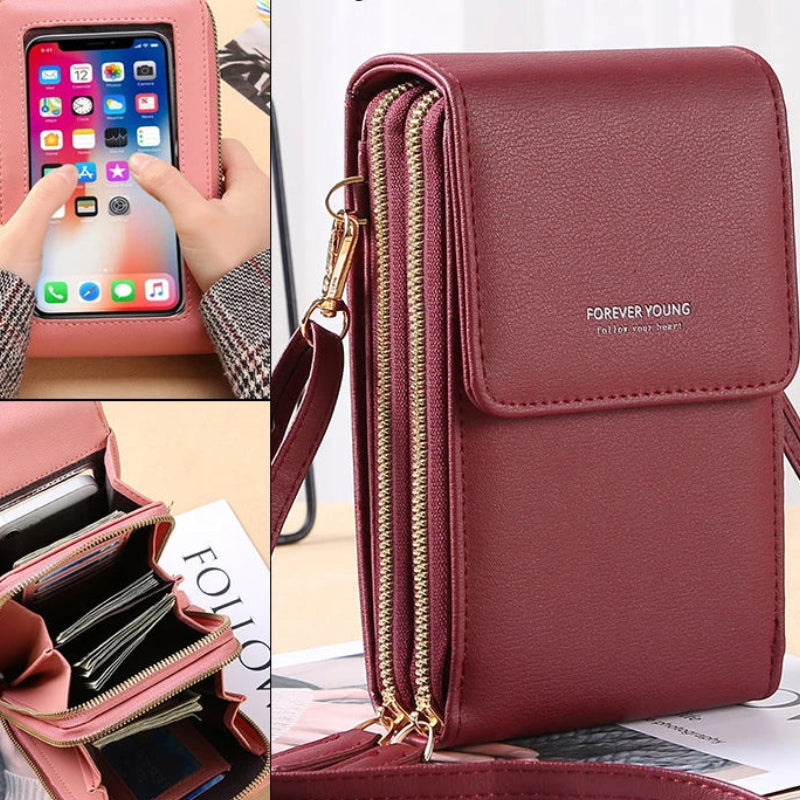 Sac à main pour téléphone portable à écran tactile en cuir souple pour femmes