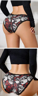 Culotte taille basse respirant en soie glacée garnie de dentelle pour femmes