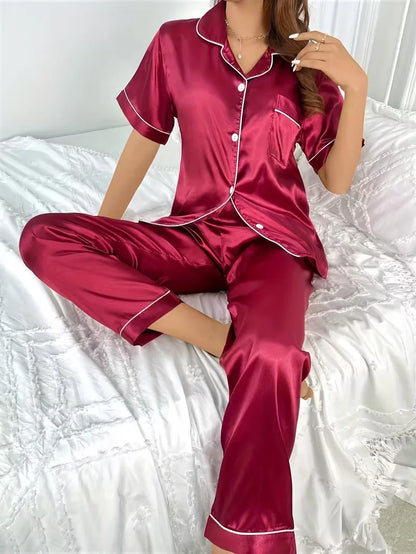 Pyjama Satiné Femme – Haut et Pantalon Fluide
