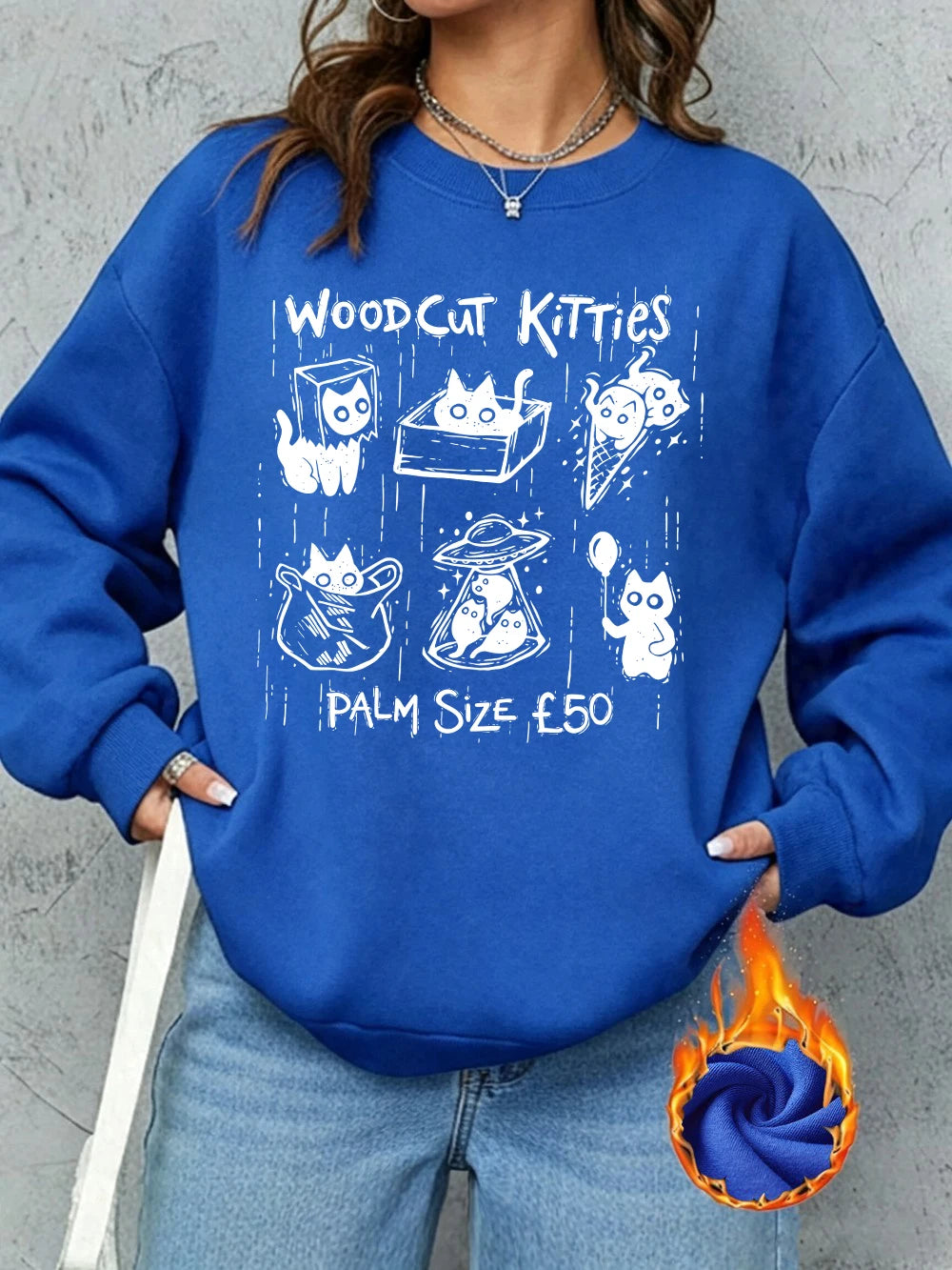 Sweat-shirt à capuche femme à col rond, imprimé chatons de poche pour femmes