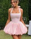 Robe courte bouffante sans manches à lacets pour femmes