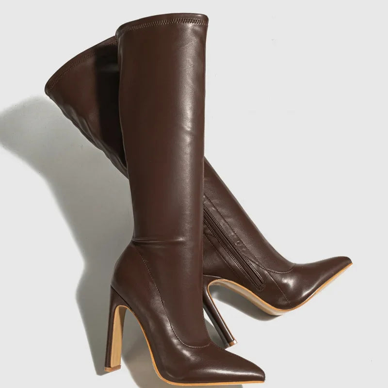 Bottes élégantes à bout pointu et à talons hauts pour femmes