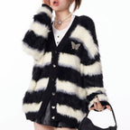 Cardigan chaud à rayures noires et blanches pour femmes