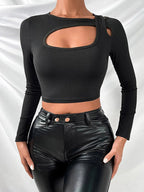 T-shirts court sexy à manches longues pour femmes