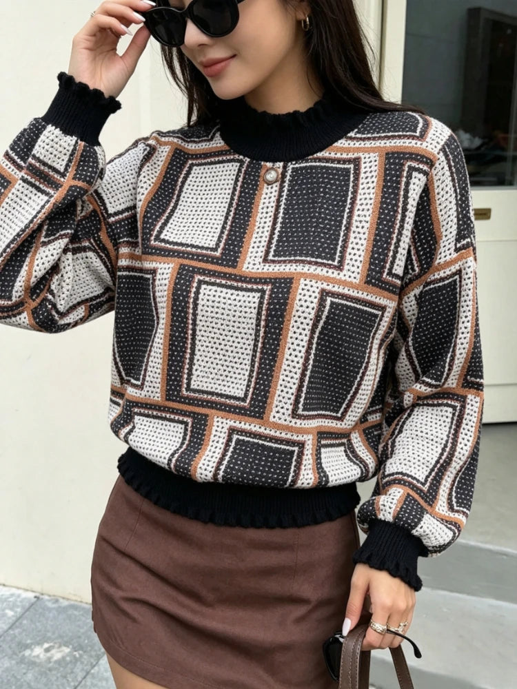 Chemisier Vintage à Carreaux Femme – Col Montant