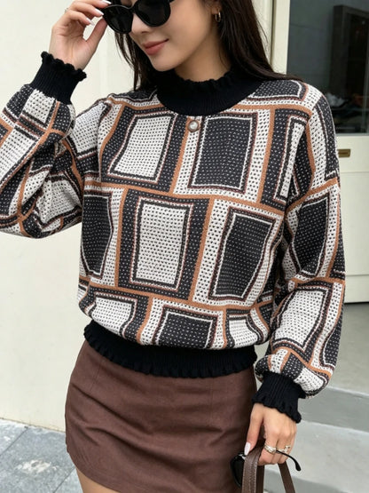 Chemisier Vintage à Carreaux Femme – Col Montant