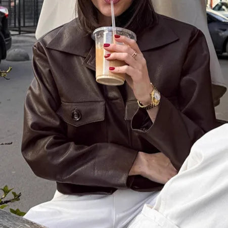 Veste rétro en en cuir pour femmes