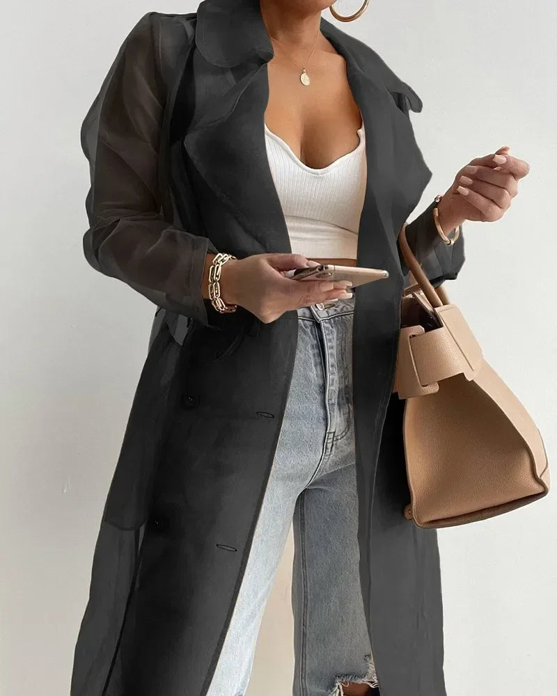 Manteau boutonné à manches longues pour femmes