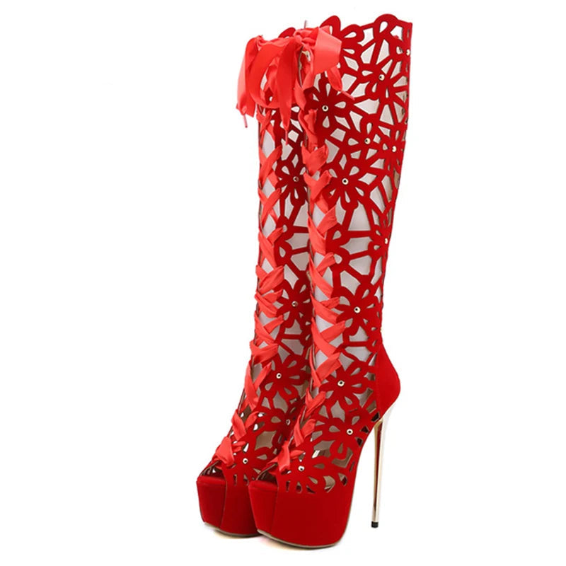 Bottes hautes à plateforme creuse pour femmes
