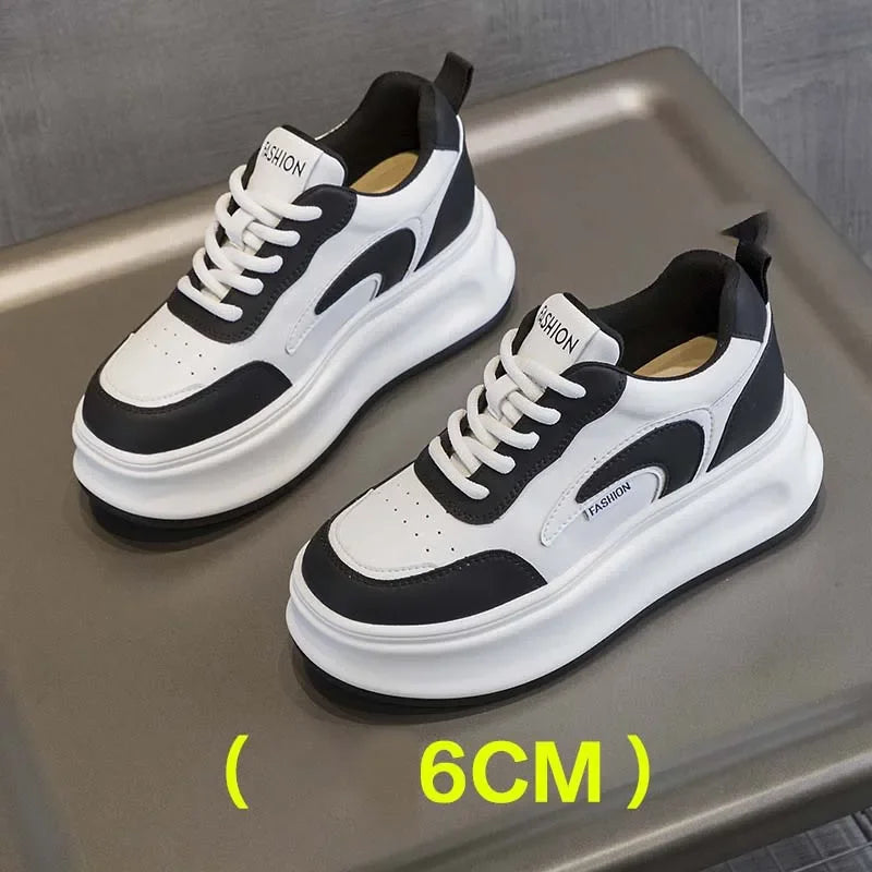 Baskets compensées en cuir véritable pour femmes