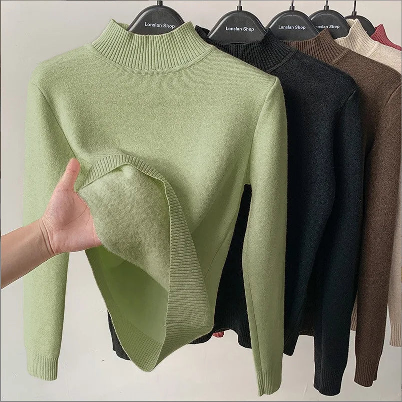 Pull à Col Montant Femme – Maille Doublée Polaire