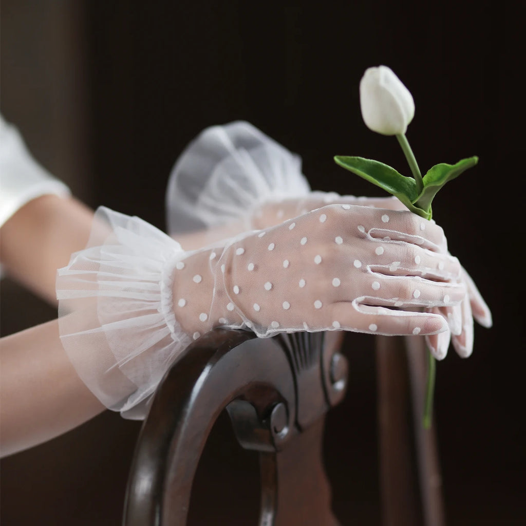 Gants en tulle doux à volants pour femmes